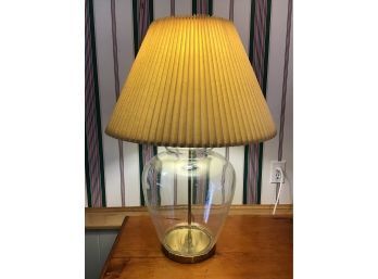 Large Clear Glass Lamp With Pleated Shade