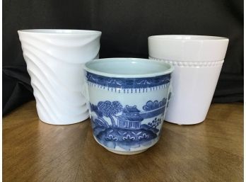 Lot Of 3 Small Pots - 2 White, One Blue White Chinese Pot