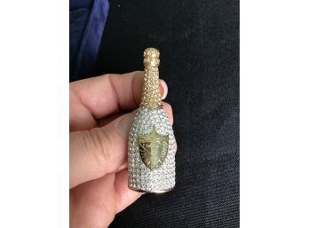 Carolee Gold Tone And Rhinestone Champagne Bottle Pin Brooch - With Box