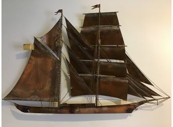 Large Copper Sailing Ship Sculpture