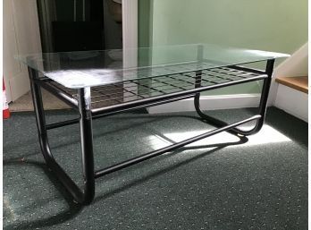 Black Lightweight Tubular Aluminum Glass Top Coffee Table