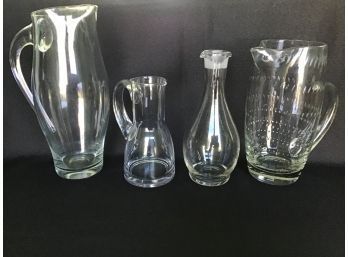 Lot Of Clear Glass And Crystal Pitchers
