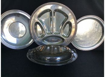 Silverplated Platters And Lidded Serving Dish With Glass Insert - WM Rogers, Castleton Plus,