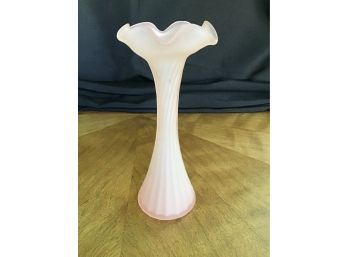 Vintage Peach Satin Glass Vase With Ruffled Edge - 7.5H