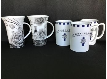Mugs - Set Of 3 Le Cordon Bleu LArt Culinaire Paris 1895 And Pair Of ND Exclusive Black And White Rose Mugs