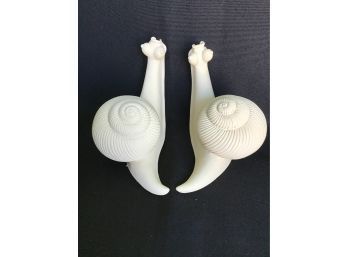 Pair Of Golden Crown E&R Carved Alabaster Snail Figurines, Italy, 1960s