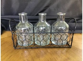 Trio Of Bud Vases In Wire Basket
