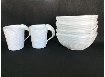 White Basketweave Mugs And Bowls