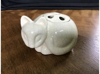 Tiffany Crackled Pottery Cat For Potpourri, 1978