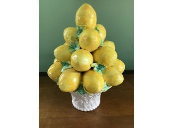 Italian Ceramic Lemon Tree In White Basket