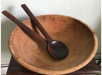 Wooden Salad Bowl And Serving Spoons