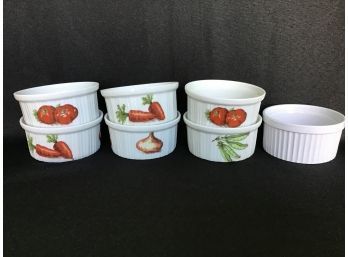 Ramekin Lot - Set Of 6 Porcelain De France Vegetable Motif Plus One White