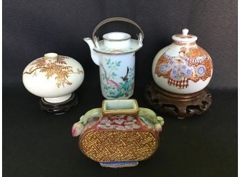 Small Chinese Items - Lidded Pots On Stands, Vase And Teapot