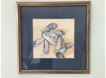 Petite Watercolor Of Oyster Shells, Signed Carol Connor