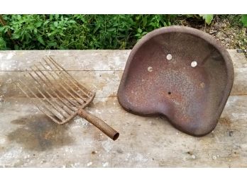 Vintage Tractor Seat And Pitch Fork