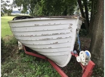 Rare Vintage 1950's Wooden Runabout Fishing Boat On Trailer