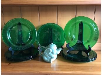 Green Plates And Green Elephant Teapot - Bridgeport Pickup