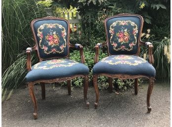 Pair Of Louis Quinze Style Needlepoint Arm Chairs  - Wilton Pickup