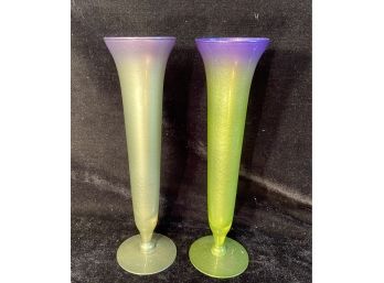 Two Dickey Glass And Company  Art Glass Bud Vases