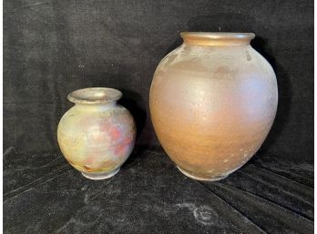 Two Handmade Raku Pottery Pieces From Stratton Vermont Art Show