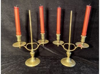 Pair Of Fine Bras Double Candle Stands