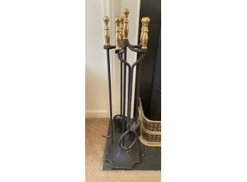 Brass And Iron Fireplace Tools On Stand