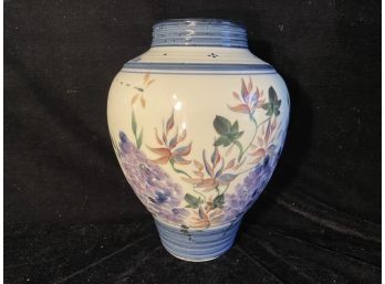 One Of A Kind Porcelain Vase With Delicate Hand Applied Glaze Of Flowers And Dragonflies