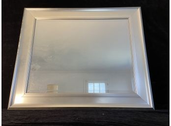 Beveled Glass Wall Mirror In Wide Silver Tone Frame