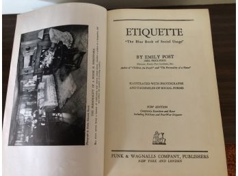 Etiquette: The Blue Book Of Social Usage By Emily Post 1945 Hardcover