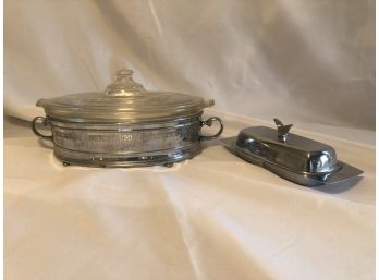 Silver Casserole Dish And Butter Dish