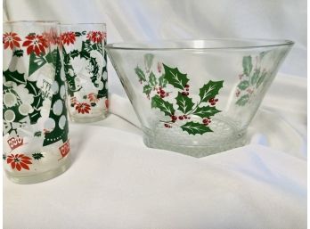 Vintage Holiday Glasses & Bowl