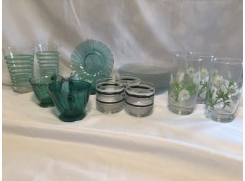 Collection Of Vintage Glass Plates & Glasses