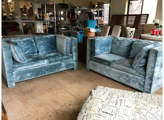 Pair Of Vintage Crushed Velvet Sofas By Bernhardt Furniture