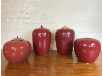 Large Chinese Oxblood Ginger Jars, Set Of Four