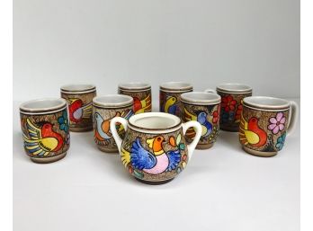 Vintage Cuernavaca Mexican Folk Art Coffee Mug Set By Stu Ma