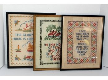 Gorgous  Collection Of Vintage Needlepoint Samplers &  Minature Quilt