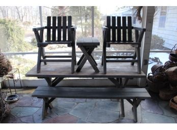 Distressed Blue Picnic Table, Benches & Chairs