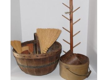 Antique Cheese Boxes, Corn Drying Rack, Whisk Brooms And More