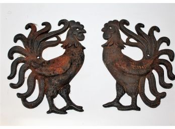 Pair Of Wrought Iron Roosters