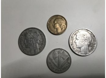 1943-b 2 Francs, 1958 2 Francs, 1953 10 Francs, 1944-b Francs