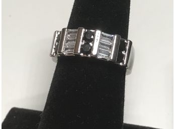 ,78 Ctw Black & White Sapphire Ring Size 7. 18k White Gold Plated  Man-made Stones