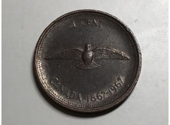 1867 - 1967 One Cent Clipped Canadian Penny Rare