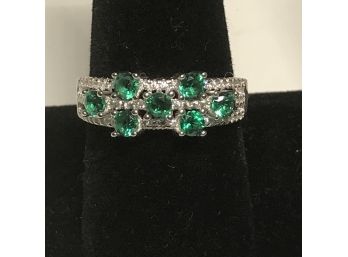 .925 STERLING SILVER 0.75      .49 Ctw Created EMERALD & 0.26 (AAA GRADE) Czs Ring Size 9
