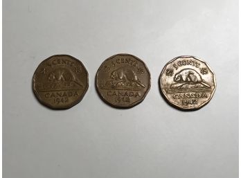 1942 - 3 Canadian Nickels George VI
