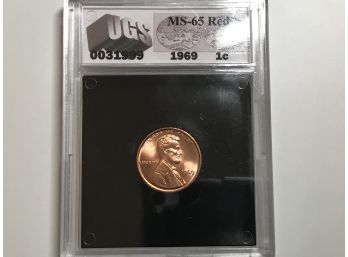 1969 Graded One Cent Graded MS-65 RED