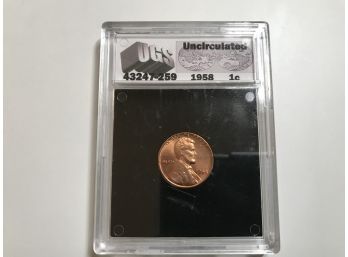 1958 Uncirculated Lincoln Wheat Cent Graded UGS