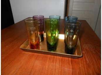 Set Of 6 Cocktail/shot Glasses And Tray
