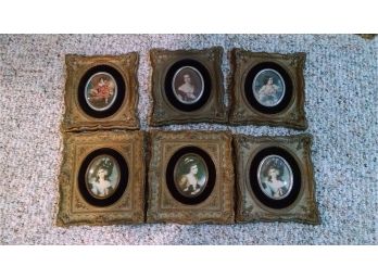 Set Of 6 Vintage Cameo Pictures - Clay Frames