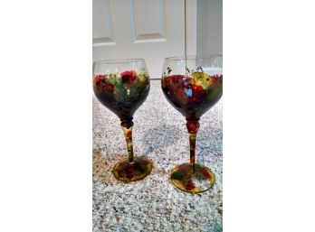 Set Of 2 Painted Wine Glasses