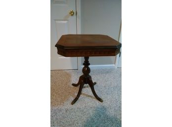 Mahogany Pedestal Table With Brass Footings - 27Hx22Wx22L